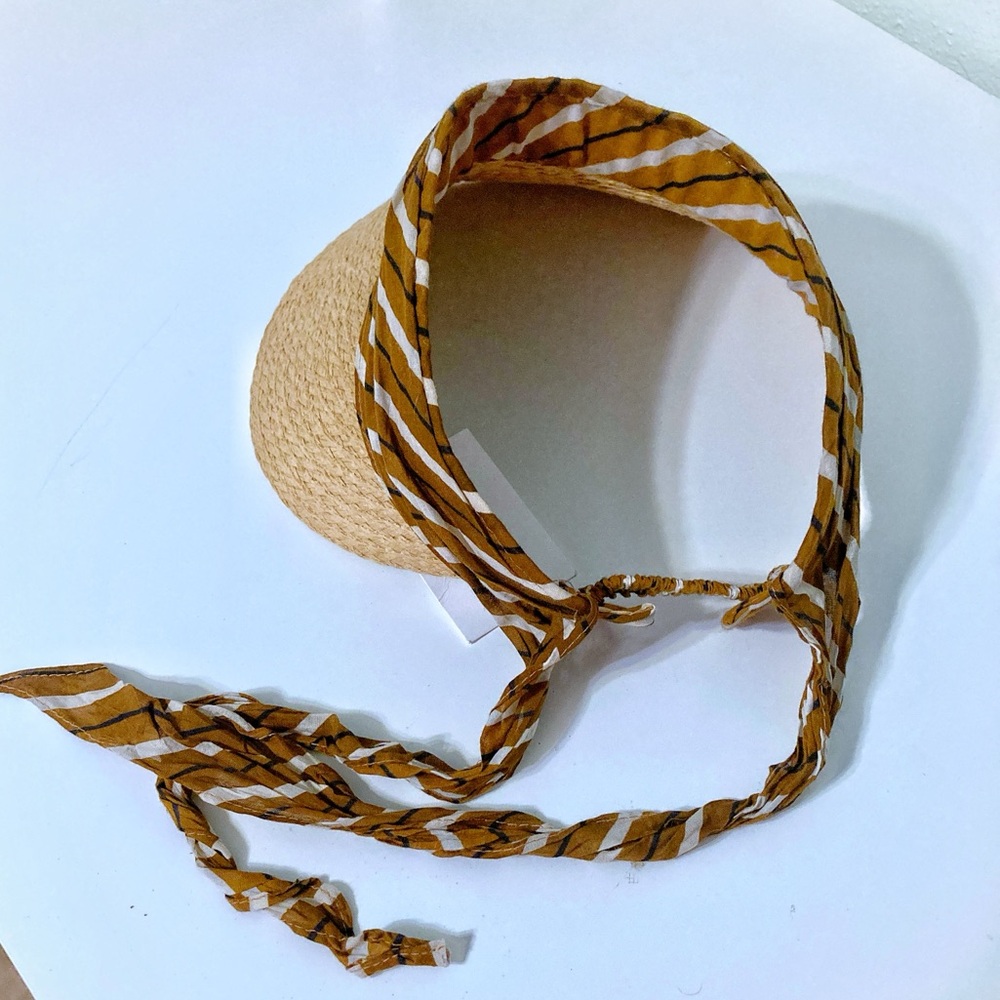 Zara NWT RAFFIA 0653/231/707 Scarf Sun Visor with Brown Striped Band - Picture 3 of 7